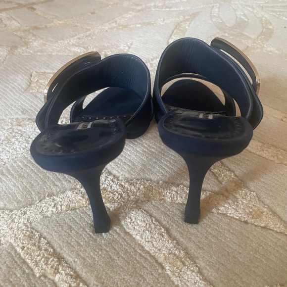 Navy Manolo Blahnik Heeled Sandals - Picture 4 of 7
